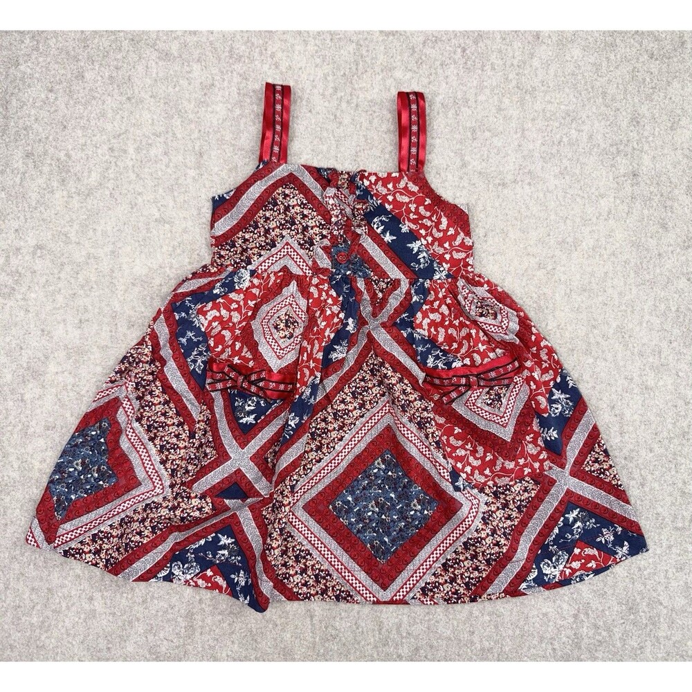 Blueberi Boulevard Girls Dress 3T Straps Buttons USA Red White Blue